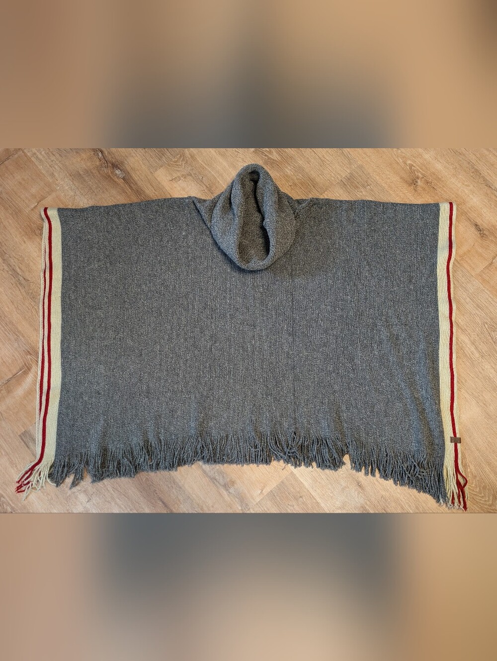 Roots Cabin Knit Cowl Neck Fringe Poncho One Size Fits Most